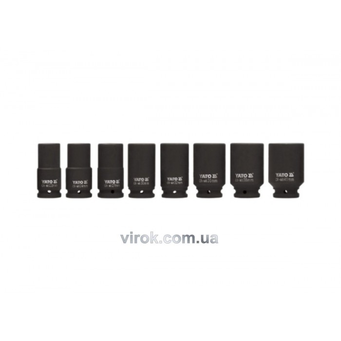 Набір головок торцевих ударних YATO : подовжені, квадрат 3/4", M22-41 мм, L= 90 мм, 8 шт. [4]