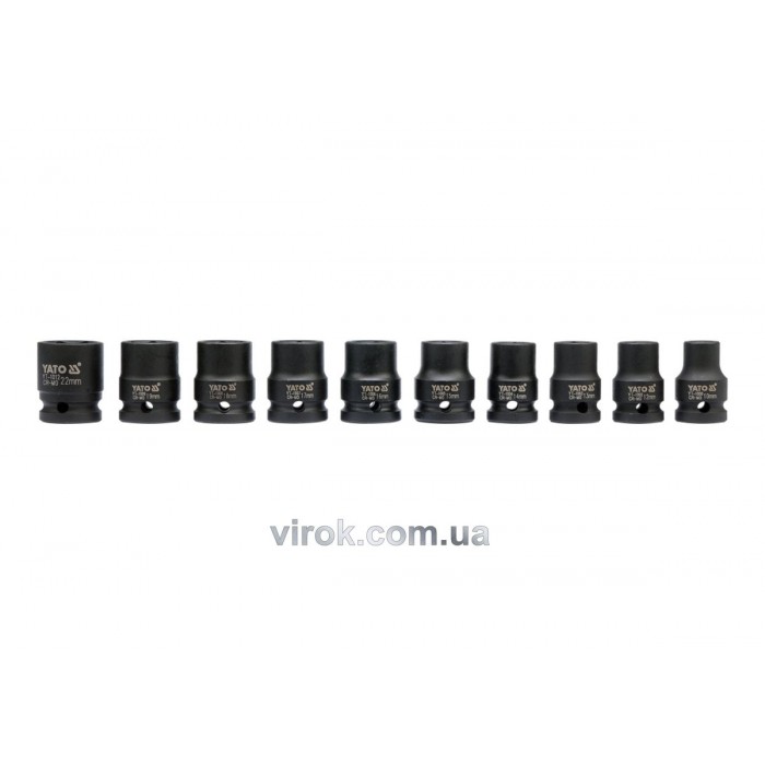 Набір головок торцевих ударних YATO : квадрат 1/2", M10-M22 мм. 10 Од. [20]