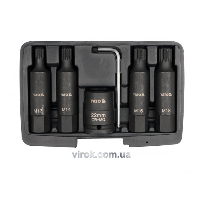 Набір насадок викруткових ударних YATO : SPLINE M12-М22 мм. квадрат 3/4".  6 Од. [8]