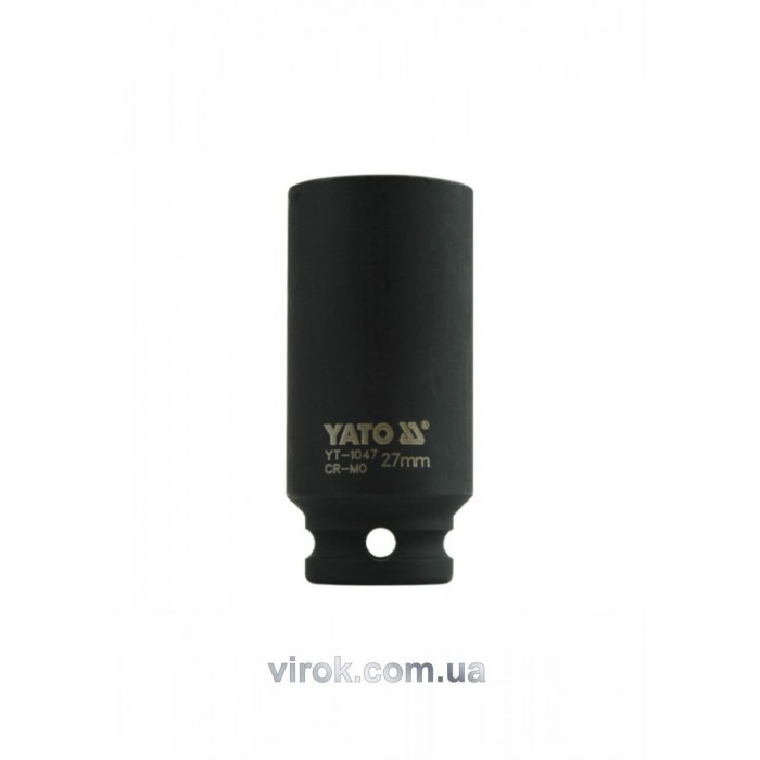 Головка торцева ударна 6-гранна YATO : подовжена, квадрат 1/2", М= 27 мм, L= 78 мм [12/48]