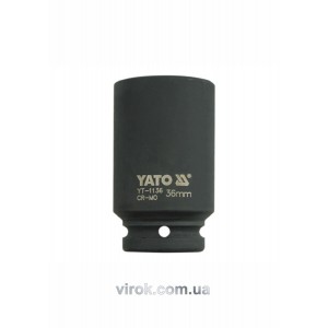 Головка торцева ударна 6-гранна YATO : подовжена, квадрат 3/4", М= 36 мм, L= 90 мм [6/24]
