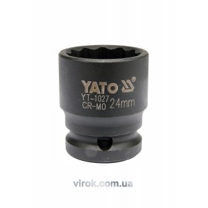 Головка торцева ударна 12-гранна YATO : для ступиць, квадрат 1/2", М= 24 мм, L= 39 мм [10/120]