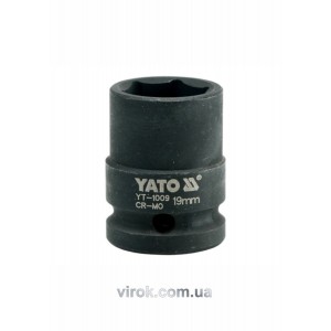 Головка торцева ударна 6-гранна YATO : квадрат 1/2", М= 19 мм, L= 39 мм [40/160]