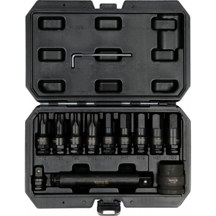 Набір насадок викруткових ударних YATO : TORX/HEX до квадратів 1/2", 3/4", 12 елем.. [5]