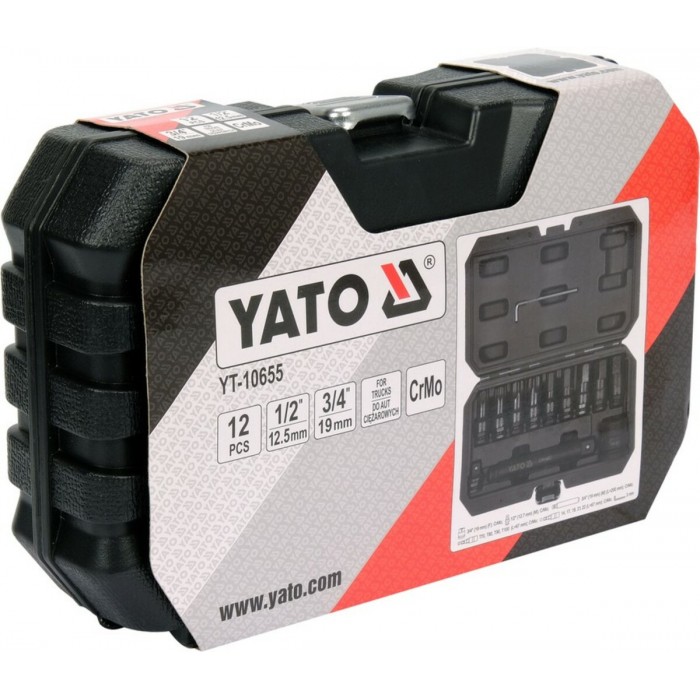 Набір насадок викруткових ударних YATO : TORX/HEX до квадратів 1/2", 3/4", 12 елем.. [5]