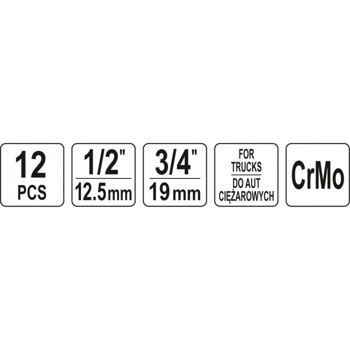 Набір насадок викруткових ударних YATO : TORX/HEX до квадратів 1/2", 3/4", 12 елем.. [5]