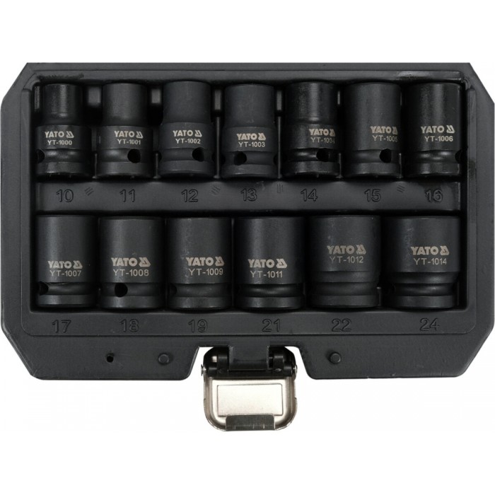 Набір головок торцевих ударних YATO 6-гранних з квадратом 1/2", M10-M24 мм. 13 шт. [10]