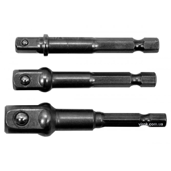 Тримачі-адаптери торцевих головок YATO : HEX 1/4" - 1/4", 3/8", 1/2", 3 шт.[20/100]