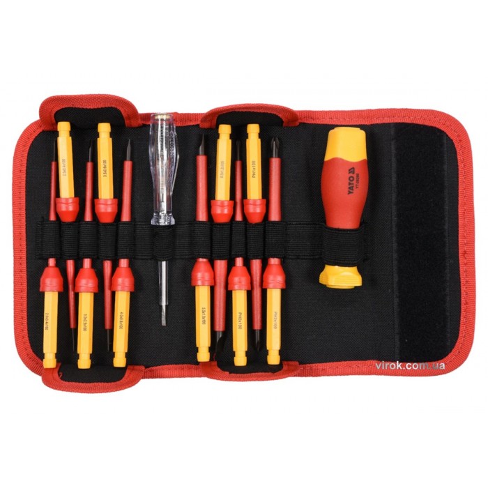 Набір викруток діелектричних ізольованих YATO : до 1000 V, 12 шт. з чохлом [24]