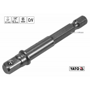 Тримач-адаптер торцевих головок YATO : HEX- 1/4" - квадрат- 1/4", L= 65 мм, Cr-V [40/120]