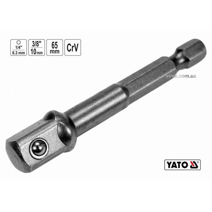 Тримач-адаптер торцевих головок YATO : HEX- 1/4" - квадрат- 3/8", L= 65 мм, Cr-V [40/120]