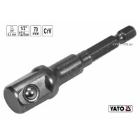 Тримач-адаптер торцевих головок YATO : HEX- 1/4" - квадрат- 1/2", L= 70 мм , Cr-V [40/120]