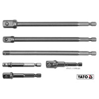 Тримачі-адаптери торцевих головок YATO: квадрат-1/4",3/8",1/2", L=50 і 150мм, HEX-1/4" Cr-V. 6шт[24]