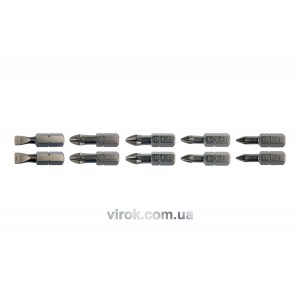 Набір насадок викруткових YATO : SL5, SL6, PH1/1, PH2/2, PZ1/1, PZ2/2, L= 25 мм. 10 шт. [25/200]