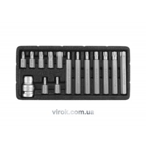 Набір насадок викруткових YATO : "TORX-T", L= 30, 75 мм, адаптер 1/2", металевий кейс. 15 шт [20]