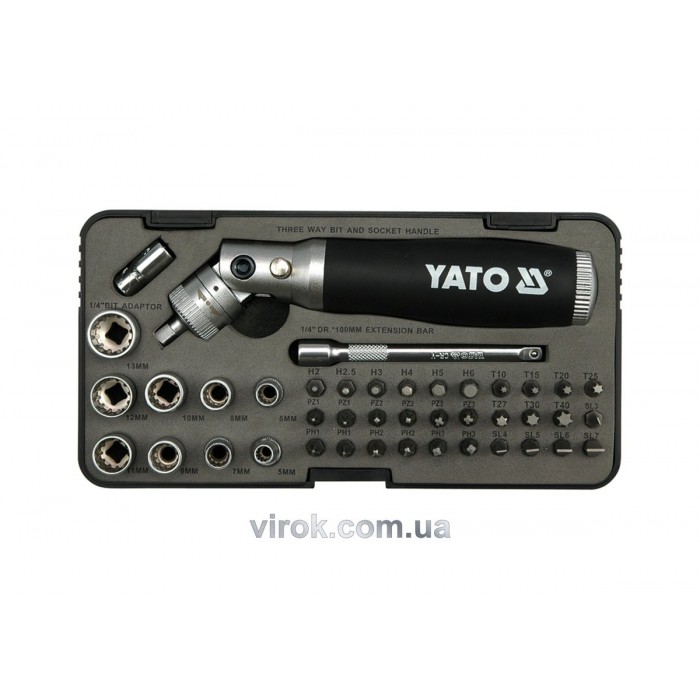 Викрутка реверсивна YATO : тріщатка, насадки HEX 1/4": SL,H,PH,PZ,T. [Кейс][Комплект 42 Од.](DW)