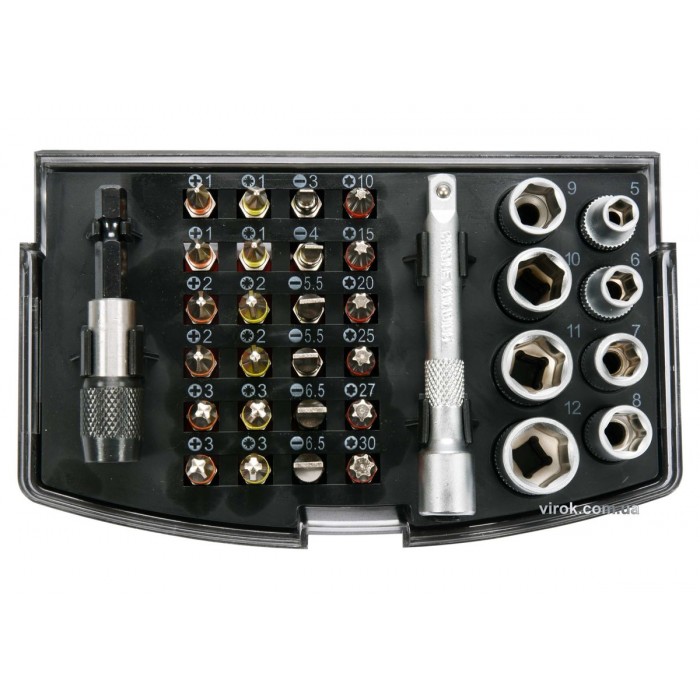 Набір насадок викруткових 1/4" і торц. головок з квадр.- 1/4" YATO з тримачем і подовж, 34 шт. [20]