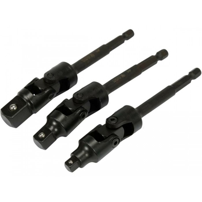 Тримачі-адаптери торц головок шар YATO: з 6-гран.- 1/4" до квадр-1/4",3/8",1/2", L= 125мм, Cr-V, 3шт