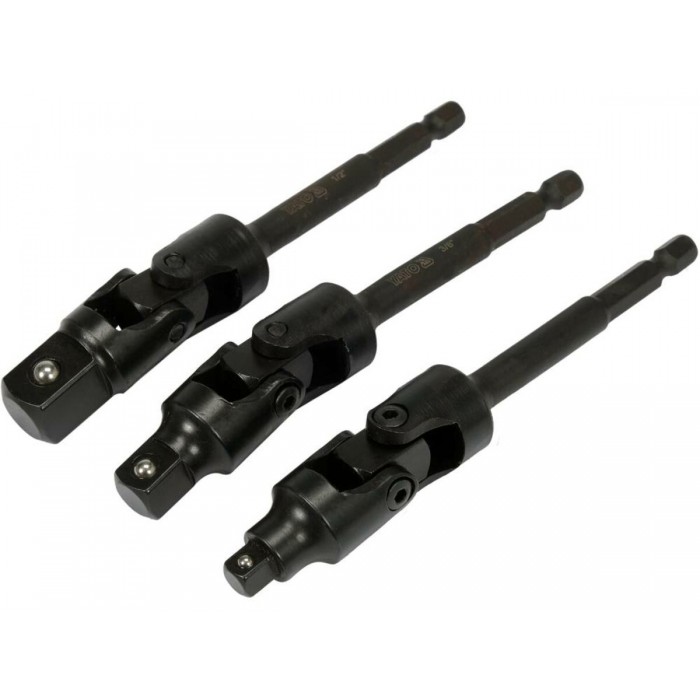 Тримачі-адаптери торц головок шар YATO: з 6-гран.- 1/4" до квадр-1/4",3/8",1/2", L= 125мм, Cr-V, 3шт