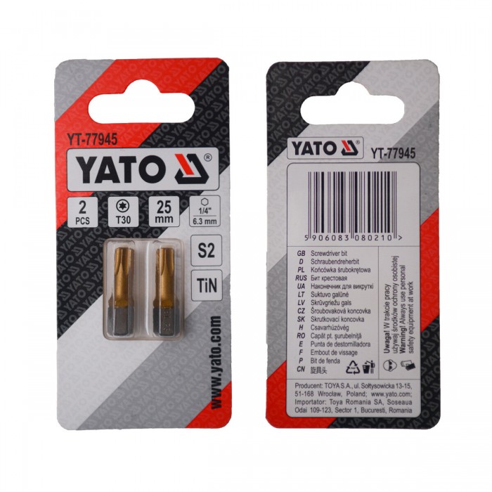Насадка викруткова YATO TORX T30 х 25 мм. HEX 1/4", покрита титаном, 2 шт.