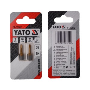 Насадка викруткова YATO TORX T15 х 25 мм. HEX 1/4", покрита титаном, 2 шт
