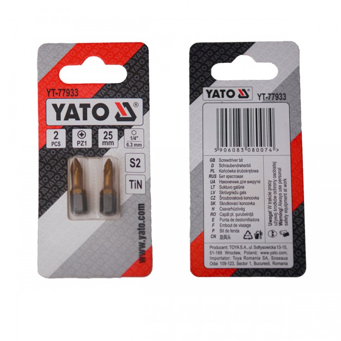 Насадка викруткова YATO PZ1 х 25 мм. HEX 1/4", покрита титаном, 2 шт.