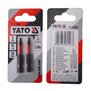 Насадка викруткова YATO TORX T8 х 50 мм. HEX 1/4", хром-молібден, 2 шт.