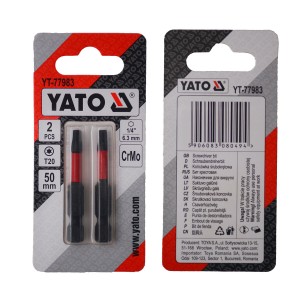 Насадка викруткова YATO TORX T20 х 50 мм. HEX 1/4", хром-молібден, 2 шт.