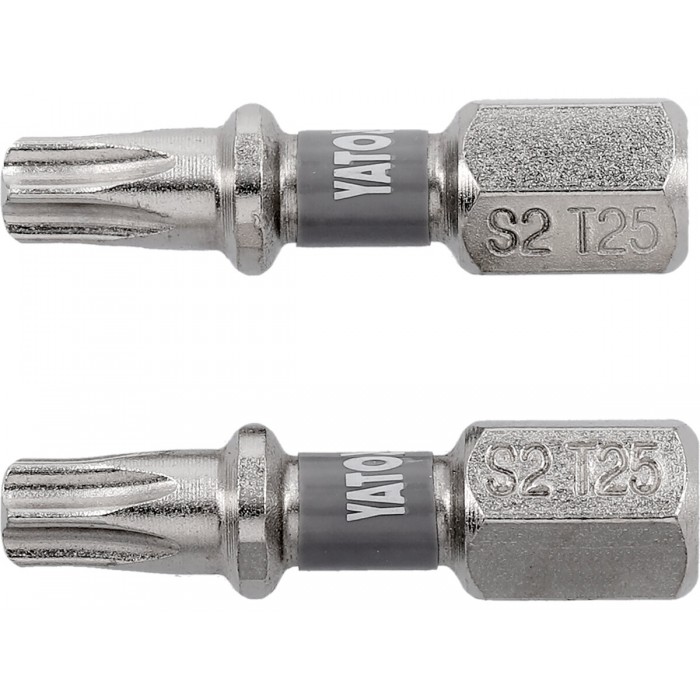 Насадка викруткова YATO TORX T25 х 25 мм. HEX 1/4", покрита нікелем, 2 шт.[10]