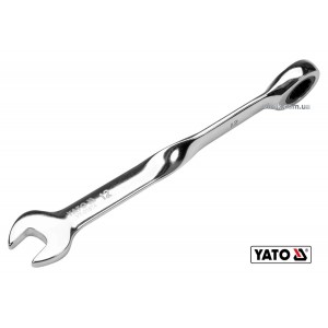 Ключ ріжково-накидний, кручений 90° з тріщаткою YATO : М= 12 x 177 мм, HRC 40-45, Cr-V [25/150]