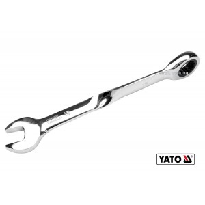 Ключ ріжково-накидний, кручений 90° з тріщаткою YATO : М= 15 x 201 мм, HRC 40-45, Cr-V [25/100]