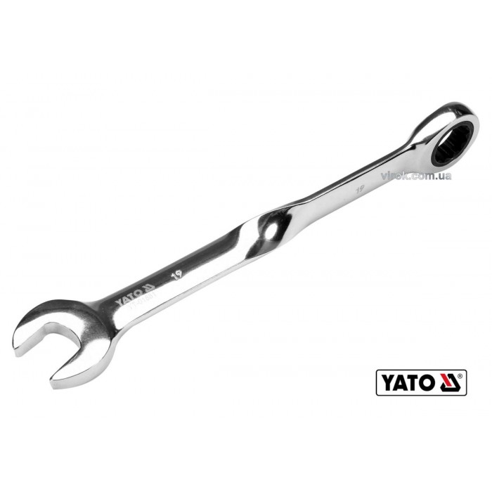 Ключ ріжково-накидний, кручений 90° з тріщаткою YATO : М= 19 x 239 мм, HRC 40-45, Cr-V(DW)