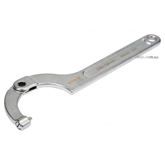 Ключ гаковий з носиком на шарн з округленим болтиком в діапаз. M=80-120мм YATO, L=340 мм. CrV [5/10]
