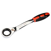 Ключ накидний, вигнутий з тріщаткою YATO: М27, HRC 42-48, Cr-V, з прогумованою ергономічною ручкою