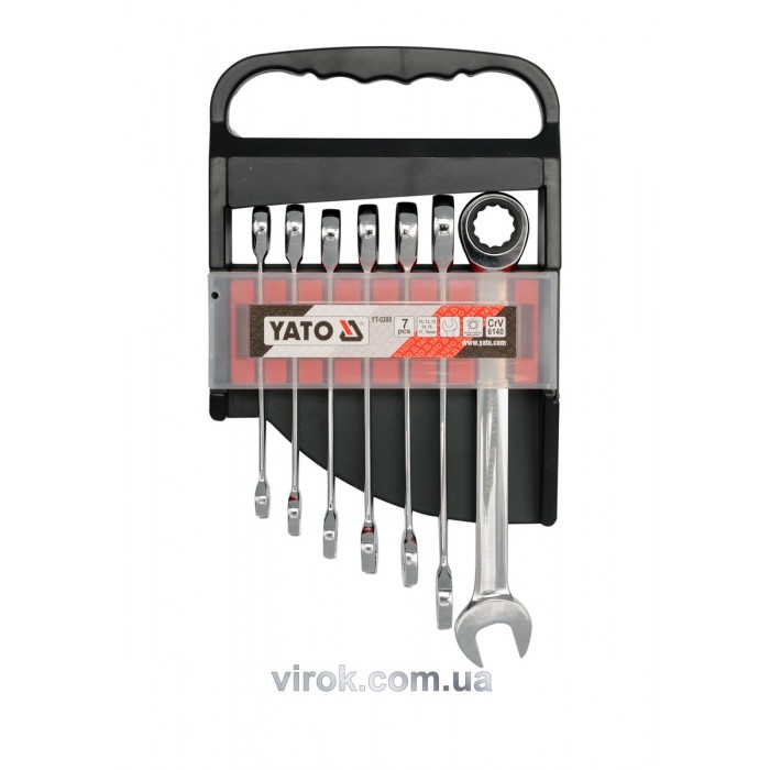 Ключі ріжково-накидні YATO з тріщаткою : CrV, М= 10-19 мм. 72T, набір 7шт. [10/20]