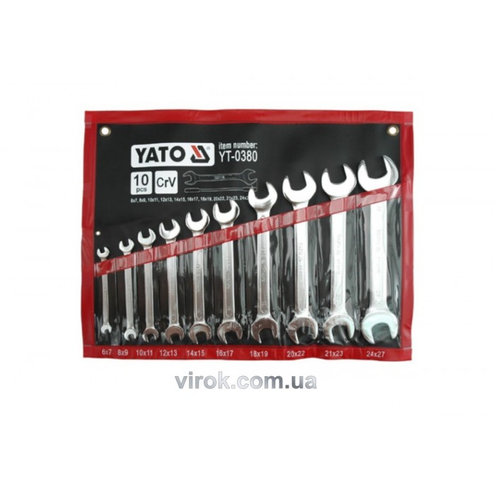 Ключі ріжкові YATO : CrV, М= 6х7-24х27 мм, Набір 10 шт. [6]
