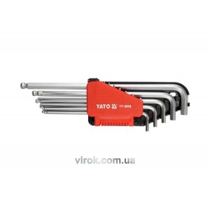 Ключі 6-гранні,Г-подібні дюймові YATO з кульовим наконечником, подовжені, компл. 12 шт. [6/36]