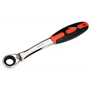 Ключ накидний, вигнутий з тріщаткою YATO: М12, HRC 42-48, Cr-V, з прогумов. ергономічною ручкою [10]