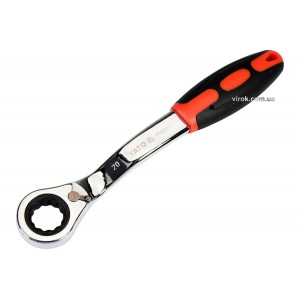 Ключ накидний, вигнутий з тріщаткою YATO: М20,HRC 42-48, Cr-V,з прогумованою ергономічною ручкою(DW)