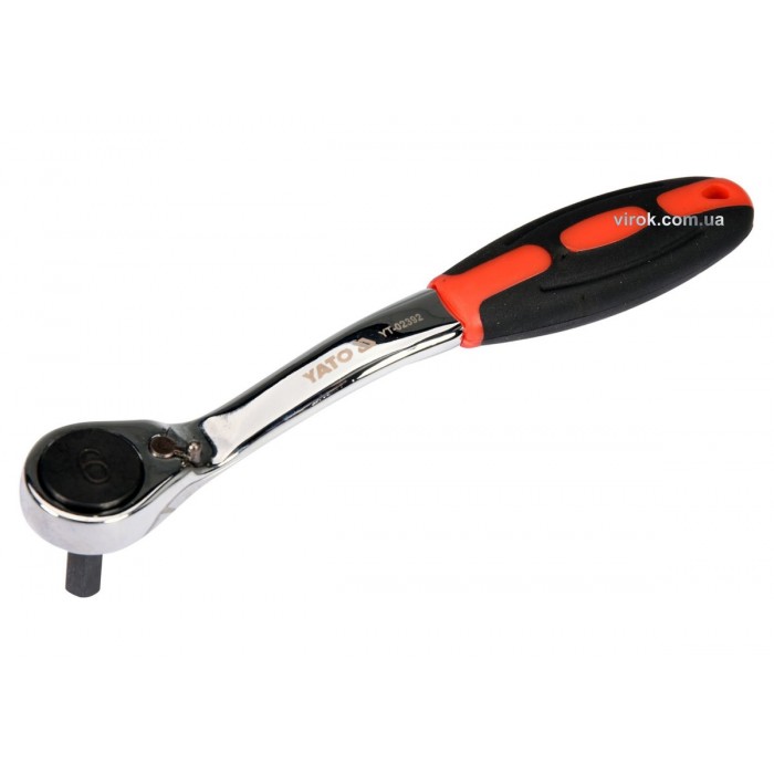 Тріщатка з шестигранником, вигнута YATO: HEX6, HRC 42-48, 72T, Cr-V, з прогумованою ручкою (DW)