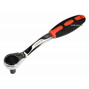 Тріщатка з шестигранником, вигнута YATO: HEX8, HRC 42-48, 72T, Cr-V, з прогумованою ручкою (DW)