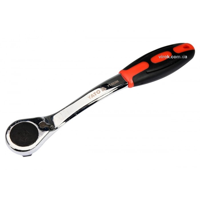 Тріщатка з шестигранником, вигнута YATO: HEX14, HRC 42-48, 72T, Cr-V, з прогумованою ручкою (DW)