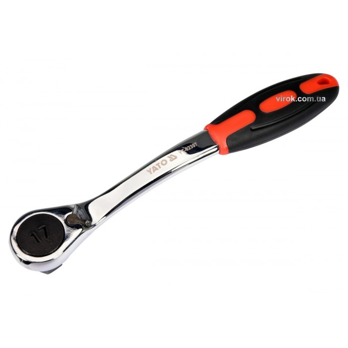 Тріщатка з шестигранником, вигнута YATO: HEX17, HRC 42-48, 72T, Cr-V, з прогумованою ручкою (DW)