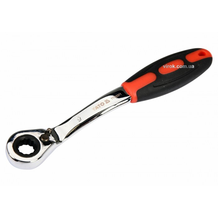 Ключ накидний, вигнутий з тріщаткою YATO: М9, HRC 42-48, Cr-V, з прогумов. ергономічною ручкою(DW)
