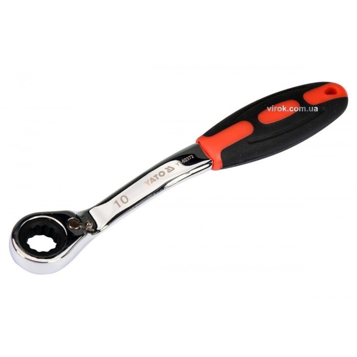 Ключ накидний, вигнутий з тріщаткою YATO: М10, HRC 42-48, Cr-V, з прогумов. ергономічною ручкою [10]