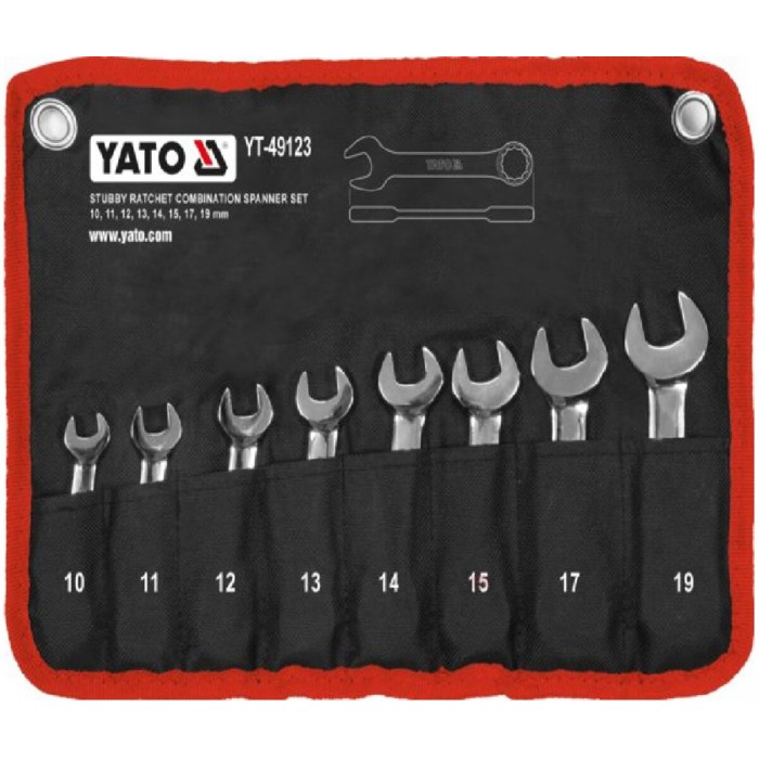 Ключі комбіновані короткі YATO з "тріскачкою"  Cr-V,  М10, 11, 12, 13, 14, 15, 17, 19 мм, 8 шт. [20]