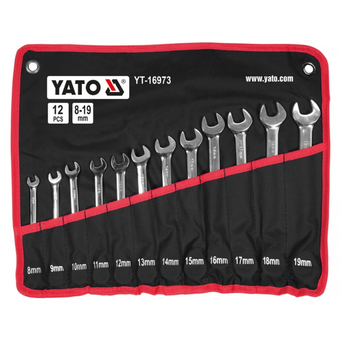 Ключі комбіновані до гайок- вічка шарнірні з храповим механіз YATO М 8-19 мм, Хр-Ван, 12шт. в плахті