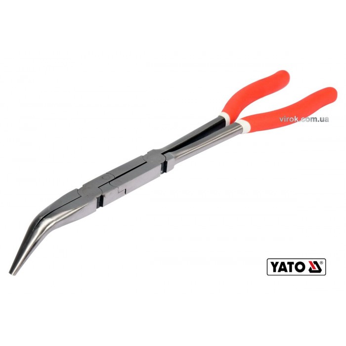 Щипці вигнуті під 45° подовжені з 2 шарнірами YATO : L= 330 мм, HRC 50, Cr-V [5/50]