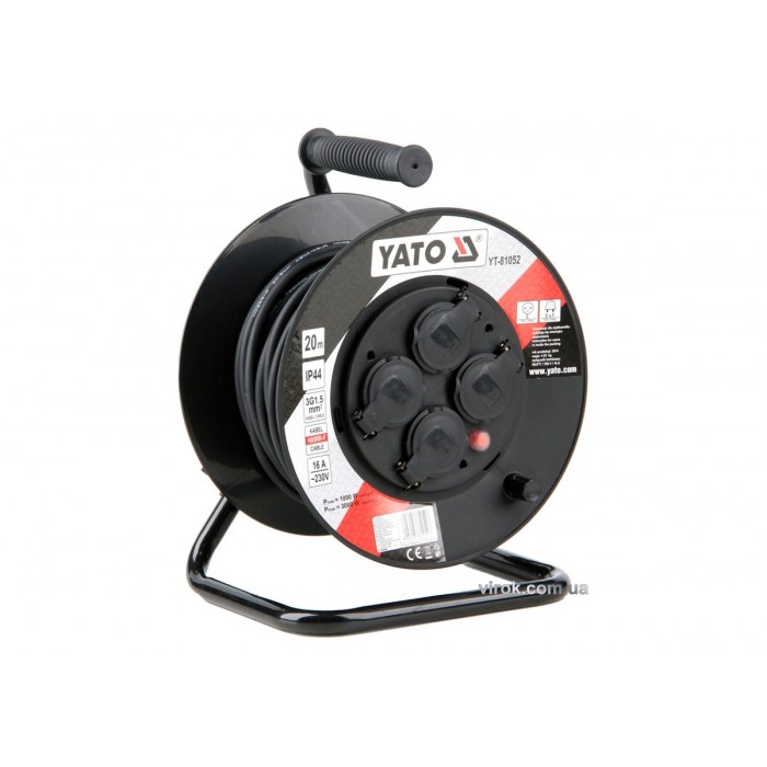 Подовжувач мережевий YATO : l= 20м. до 16 А на котушці; кабель 3-жильний S=1,5 мм² [2]