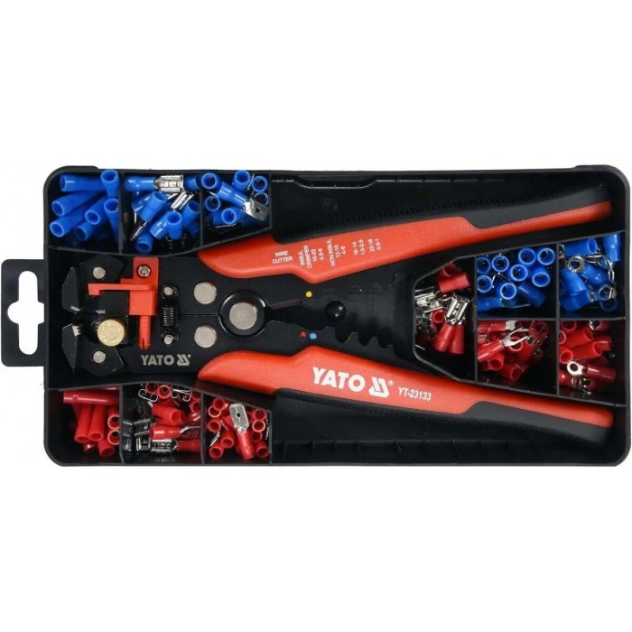 Кліщі для обтискання і зачистки проводів YATO, L=205мм, 0,2-6мм², з наконечниками, 191 елем. [10/20]